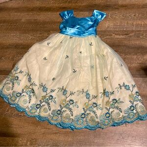 Princess Kloset Girls Formal Elegant Teal Tint Glitter Flowers  Lined Dress